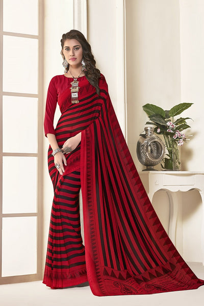 Red Georgette Printed Designer Saree Sari