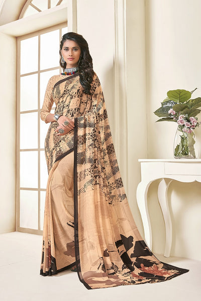 Peach Georgette Printed Designer Saree Sari
