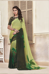 Green & Black Georgette Printed Designer Saree Sari
