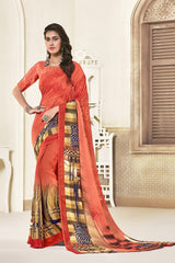 Red Georgette Printed Designer Saree Sari