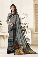 Grey Georgette Printed Designer Saree Sari
