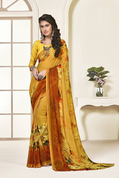 Mustard Georgette Printed Designer Saree Sari