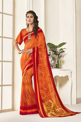 Orange Georgette Printed Designer Saree Sari