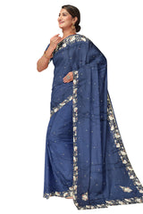 Blue Designer Wedding Partywear Silk Beads Sequence Thread Cutdana Hand Embroidery Work Bridal Saree Sari With Blouse Piece H309