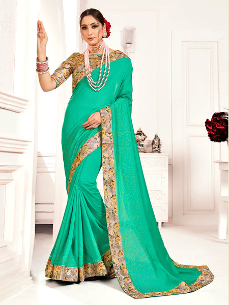 Green Poly Silk Stone Work Saree Sari