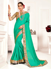 Green Poly Silk Stone Work Saree Sari