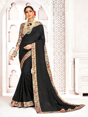 Black Poly Silk Stone Work Saree Sari