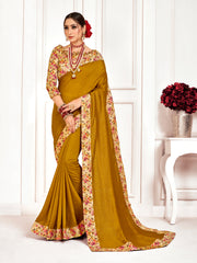 Olive Poly Silk Stone Work Saree Sari