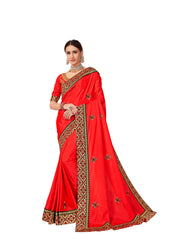 Orange Poly Silk Embroidered With Jacquard Border Saree Sari