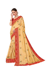Gold Poly Silk Embroidered With Jacquard Border Designer Saree Sari
