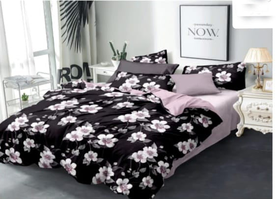 Black Poly-Cotton Double Bed Printed Bedsheet