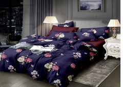 Blue Poly-Cotton Double Bed Printed Bedsheet