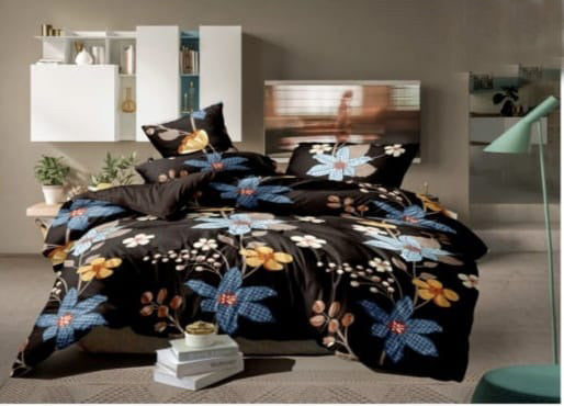 Black Poly-Cotton Double Bed Printed Bedsheet