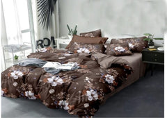 Brown Poly-Cotton Double Bed Printed Bedsheet