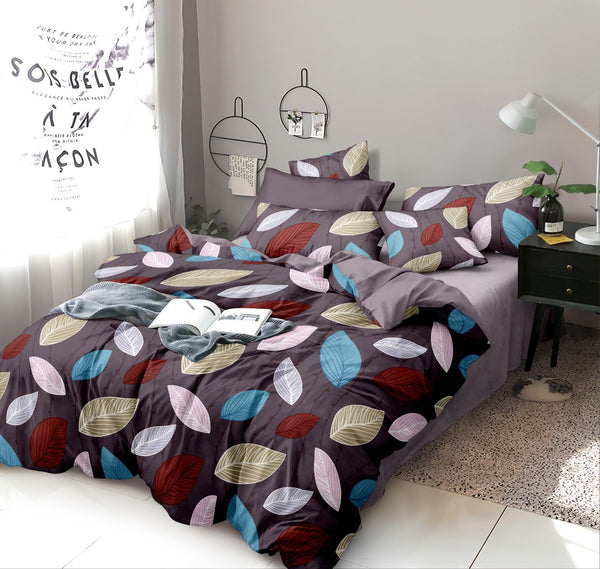 Grey Poly-Cotton Double Bed Printed Bedsheet