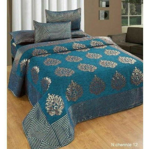 Teal Blue Glace Cotton Double Bed Bedsheet