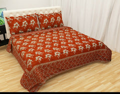 Orange Glace Cotton Double Bed Bedsheet