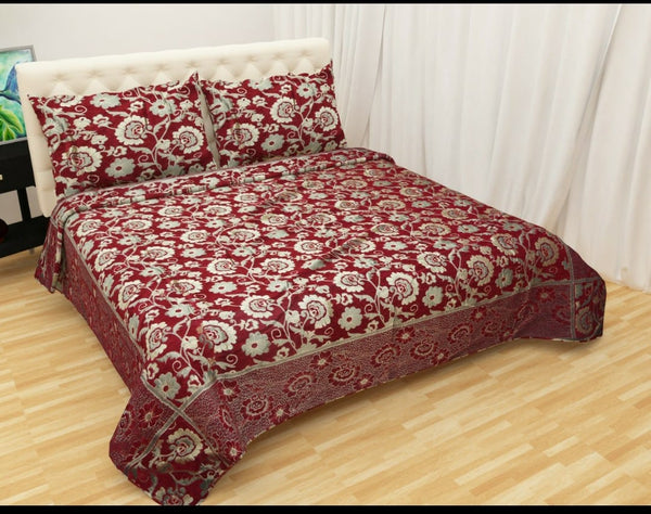 Maroon Glace Cotton Double Bed Bedsheet