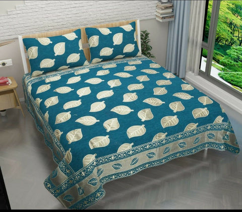 Turquoise Blue Glace Cotton Double Bed Bedsheet