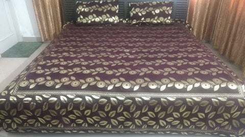 Coffee Brown Glace Cotton Double Bed Bedsheet