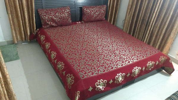 Red Glace Cotton Double Bed Bedsheet