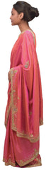 Pink Designer Wedding Partywear Silk Thread Zari Stone Cutdana Hand Embroidery Work Bridal Saree Sari E378