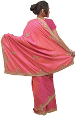 Pink Designer Wedding Partywear Silk Thread Zari Stone Cutdana Hand Embroidery Work Bridal Saree Sari E378