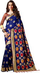 SMSAREE Blue Designer Wedding Partywear Banarasi Art Silk Hand Embroidery Work Bridal Saree Sari With Blouse Piece YNF-28434