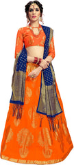 SMSAREE Orange Designer Wedding Partywear Banarasi Art Silk Hand Embroidery Work Bridal Saree Sari With Blouse Piece YNF-28765
