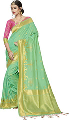SMSAREE Green Designer Wedding Partywear Banarasi Art Silk Hand Embroidery Work Bridal Saree Sari With Blouse Piece YNF-28836
