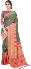 SMSAREE Green Designer Wedding Partywear Banarasi Art Silk Hand Embroidery Work Bridal Saree Sari With Blouse Piece YNF-29136