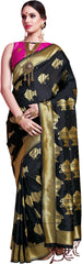 SMSAREE Black Designer Wedding Partywear Banarasi Art Silk Hand Embroidery Work Bridal Saree Sari With Blouse Piece YNF-29143