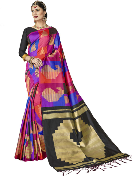 SMSAREE Pink Designer Wedding Partywear Kanjeevaram Art Silk Hand Embroidery Work Bridal Saree Sari With Blouse Piece YNF-29200