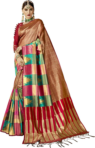 SMSAREE Copper Designer Wedding Partywear Kanjeevaram Art Silk Hand Embroidery Work Bridal Saree Sari With Blouse Piece YNF-29203