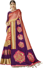SMSAREE Pink Designer Wedding Partywear Kanjeevaram Art Silk Hand Embroidery Work Bridal Saree Sari With Blouse Piece YNF-29255