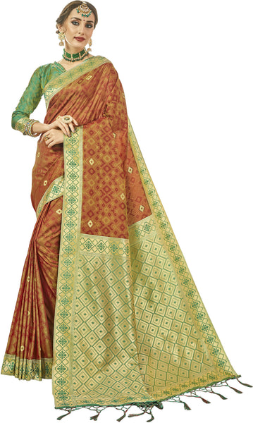 SMSAREE Maroon Designer Wedding Partywear Kanjeevaram Art Silk Hand Embroidery Work Bridal Saree Sari With Blouse Piece YNF-29270