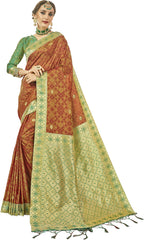 SMSAREE Maroon Designer Wedding Partywear Kanjeevaram Art Silk Hand Embroidery Work Bridal Saree Sari With Blouse Piece YNF-29270