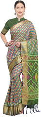 SMSAREE Multi Designer Wedding Partywear Ikkat Art Silk Hand Embroidery Work Bridal Saree Sari With Blouse Piece YNF-29339