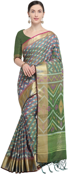 SMSAREE Multi Designer Wedding Partywear Ikkat Art Silk Hand Embroidery Work Bridal Saree Sari With Blouse Piece YNF-29343