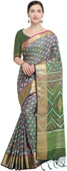 SMSAREE Multi Designer Wedding Partywear Ikkat Art Silk Hand Embroidery Work Bridal Saree Sari With Blouse Piece YNF-29343