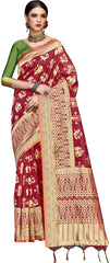 SMSAREE Red Designer Wedding Partywear Banarasi Art Silk Hand Embroidery Work Bridal Saree Sari With Blouse Piece YNF-29352