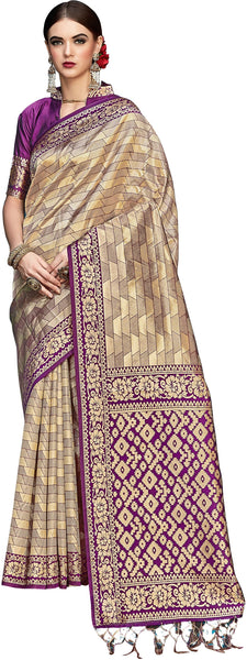 SMSAREE Gold Designer Wedding Partywear Banarasi Art Silk Hand Embroidery Work Bridal Saree Sari With Blouse Piece YNF-29355