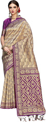 SMSAREE Gold Designer Wedding Partywear Banarasi Art Silk Hand Embroidery Work Bridal Saree Sari With Blouse Piece YNF-29355