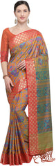 SMSAREE Multi Designer Wedding Partywear Ikkat Art Silk Hand Embroidery Work Bridal Saree Sari With Blouse Piece YNF-29358