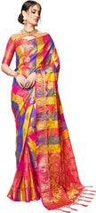 SMSAREE Multi Designer Wedding Partywear Uppada Art Silk Hand Embroidery Work Bridal Saree Sari With Blouse Piece YNF-29361