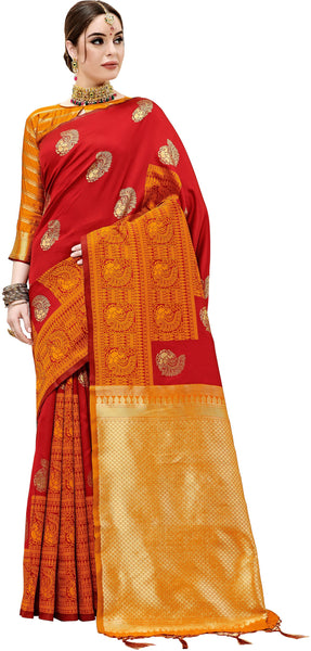 SMSAREE Maroon Designer Wedding Partywear Kanjeevaram Art Silk Hand Embroidery Work Bridal Saree Sari With Blouse Piece YNF-29438