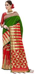 SMSAREE Red Designer Wedding Partywear Kanjeevaram Art Silk Hand Embroidery Work Bridal Saree Sari With Blouse Piece YNF-29439