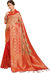 SMSAREE Red Designer Wedding Partywear Linen Art Silk Hand Embroidery Work Bridal Saree Sari With Blouse Piece YNF-29453