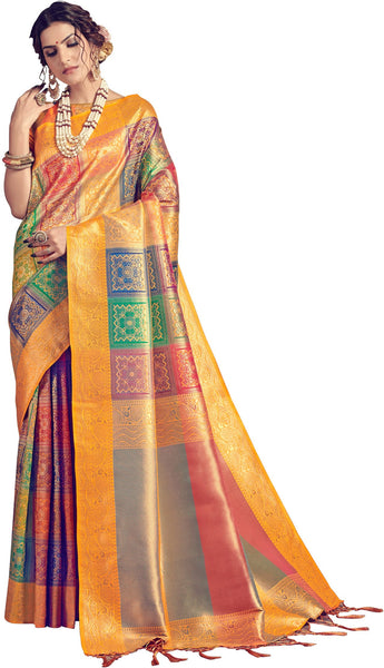 SMSAREE Multi Designer Wedding Partywear Banarasi Art Silk Hand Embroidery Work Bridal Saree Sari With Blouse Piece YNF-29459