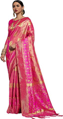 SMSAREE Pink Designer Wedding Partywear Kanjeevaram Art Silk Hand Embroidery Work Bridal Saree Sari With Blouse Piece YNF-29504
